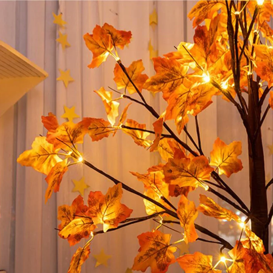 Lighted Maple Leaf Tree 1.8M 2.1M Prelit สีส้มประดิษฐ์ฤดูใบไม้ร่วงต้นไม้สําหรับสวนกลางแจ้งงานแต่งงานวันขอบคุณพระเจ้า Decor