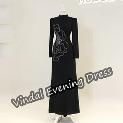 Vindal Scoop Neckline Evening Dress Ankle Length A-Line Elegant Built-in Bra Crepe Saudi Arabia Long Sleeves For Woman 2024