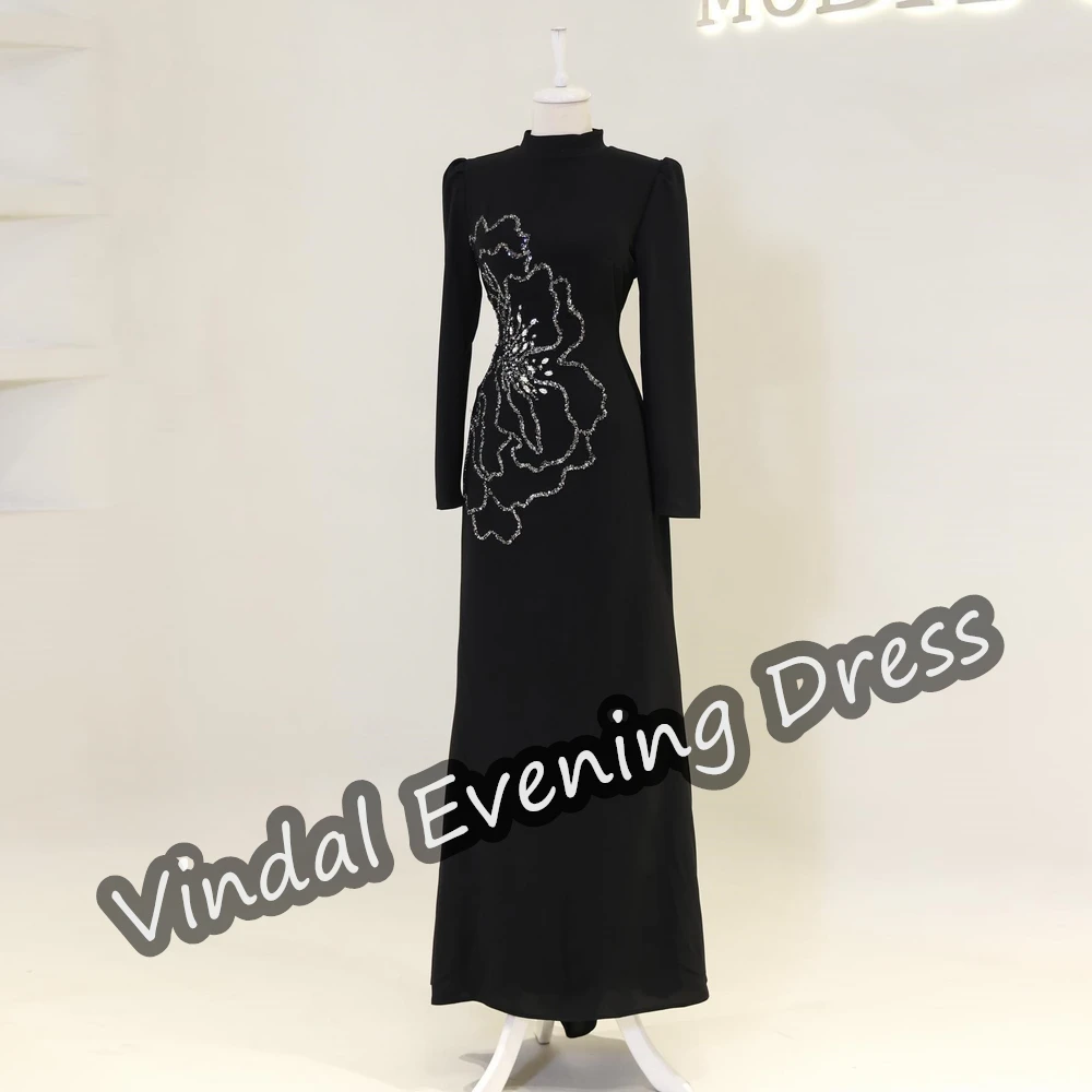 Vindal Scoop Neckline Evening Dress Ankle Length A-Line Elegant Built-in Bra Crepe Saudi Arabia Long Sleeves For Woman 2024