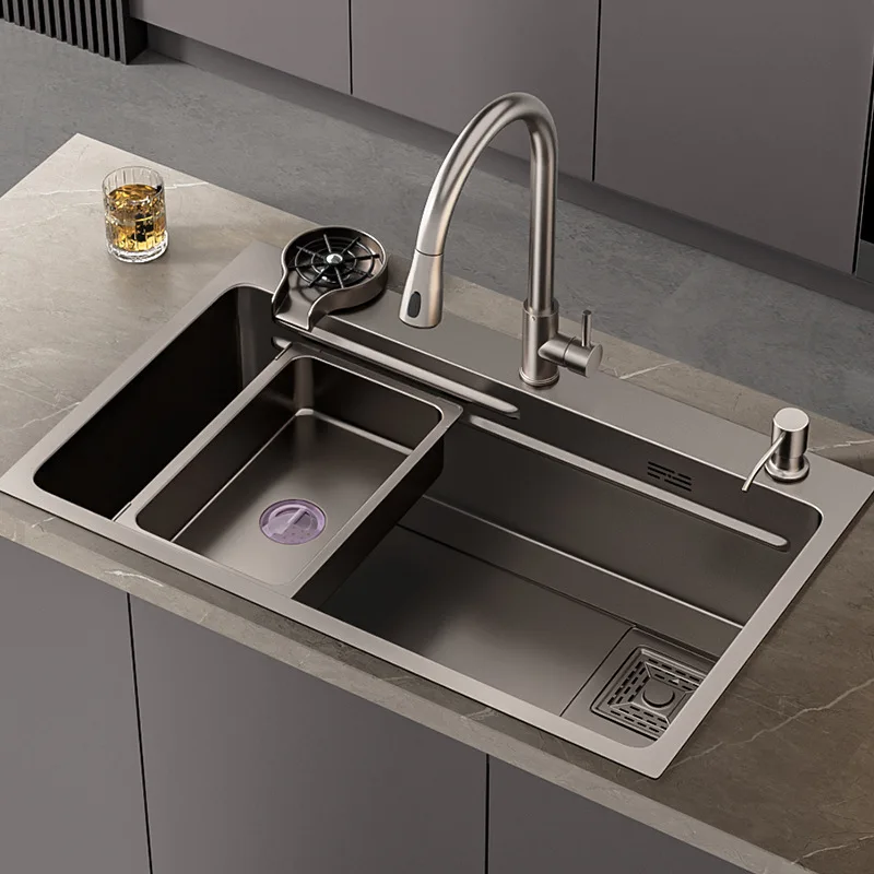 Sink Kitchen Vegetable Basin Large Single Stainless Steel Counter Upper Middle And Lower Dishwashing Sink Household