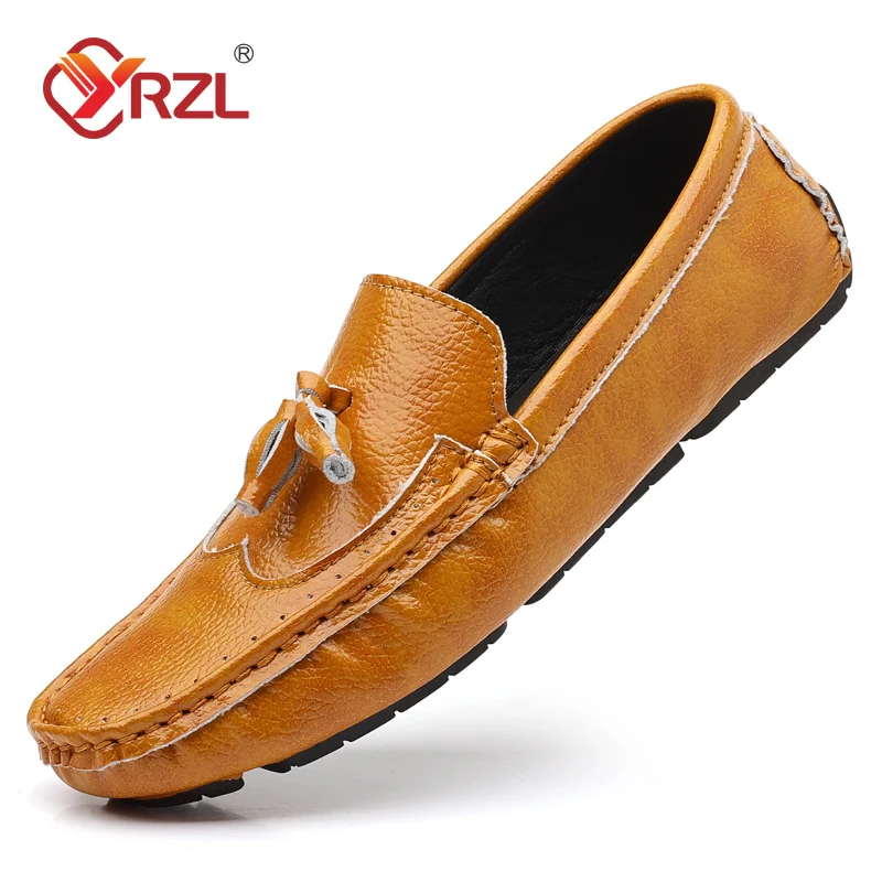 

YRZL Loafers Men Genuine Leather Casual Shoes Luxury Brand Mens Tassel Loafers Breathable Slip on Brogue Driving Shoes for Men