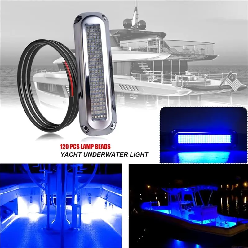 Submersible Navigation Lights 2 Pieces 120 LED Blue Light 12V/24V Waterproof Marine Boat Lighting