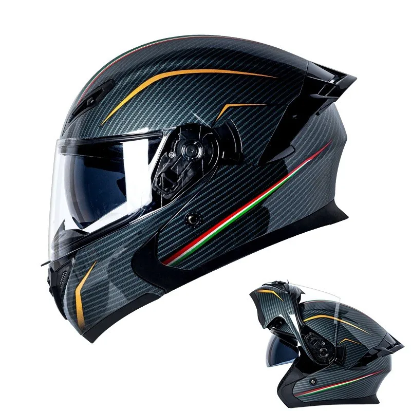 DOT Certification Uncovered Helmet Male Motorcycle Helmet Double Lens Cruise Cross-Country Motorcycle Full Helmet Covered Sunscr