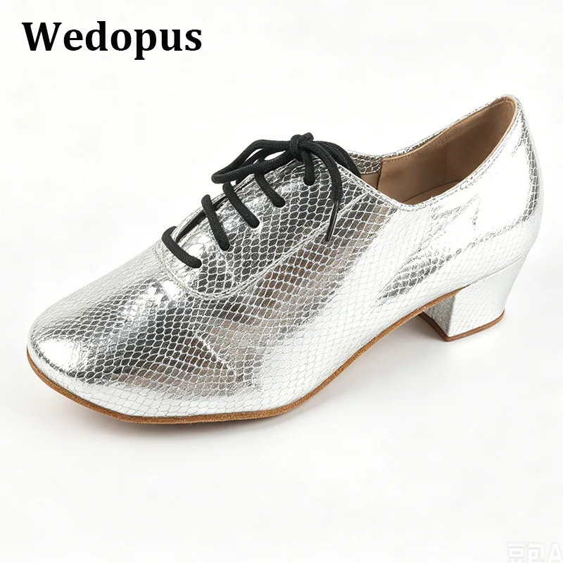 

Silver PU Dance Elegant Party Shoes for Women 3.5CM Latin Dance Shoes Practice Girls Child Tango Shoes Adult Social Soft Female