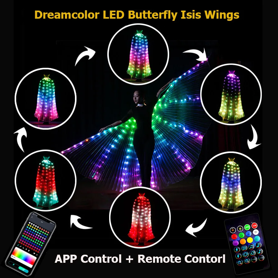 Led Isis Wings, Belly Dance Butterfly Wings with Telescopic Sticks, Glowing Costume, Party Festival Performance Props, 240 Leds