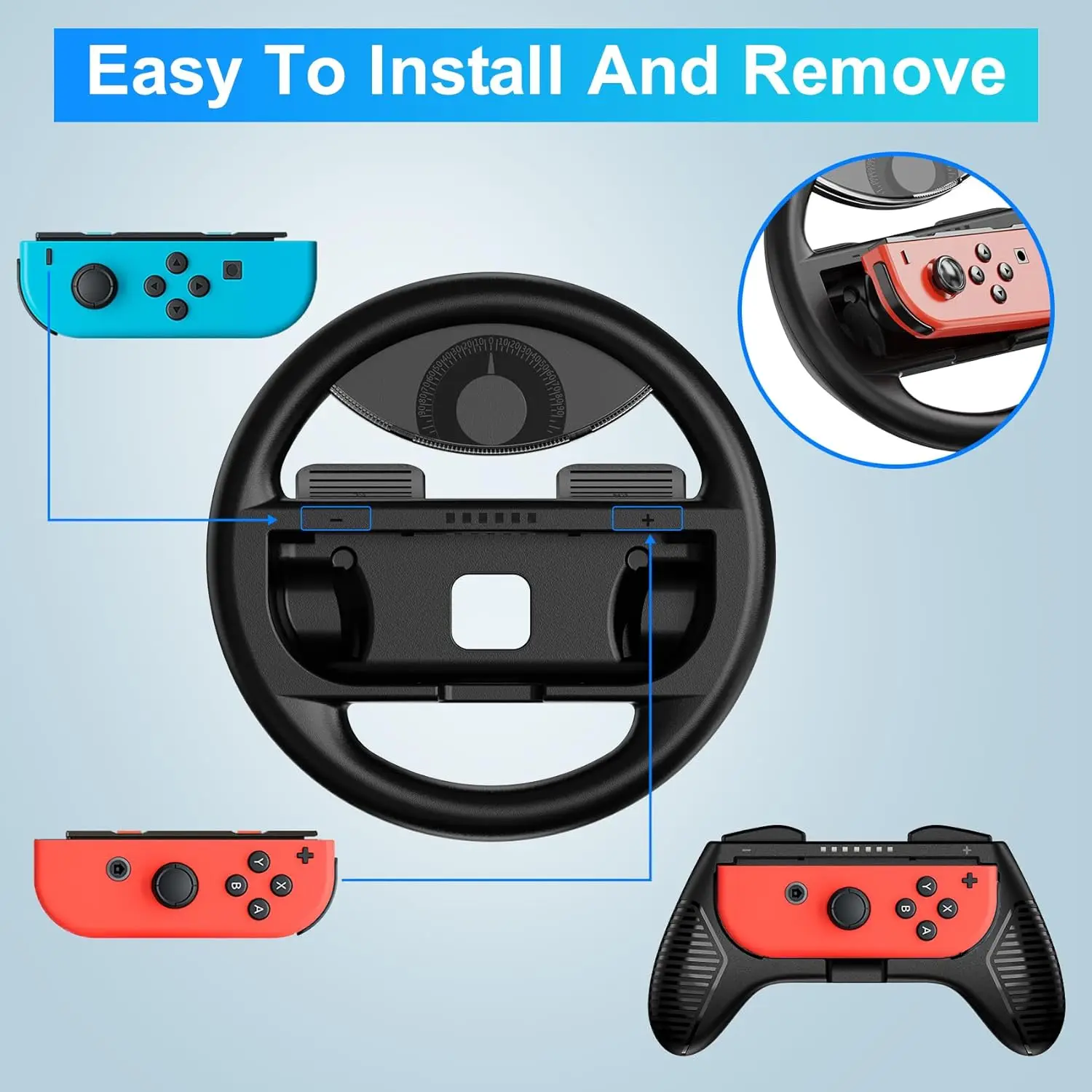 مقابض عجلة قيادة LinYuvo للتحكم في التبديل ، مقابض يد من Joycon ، ماريو كارت 8 ديلوكس ، 4 عبوات