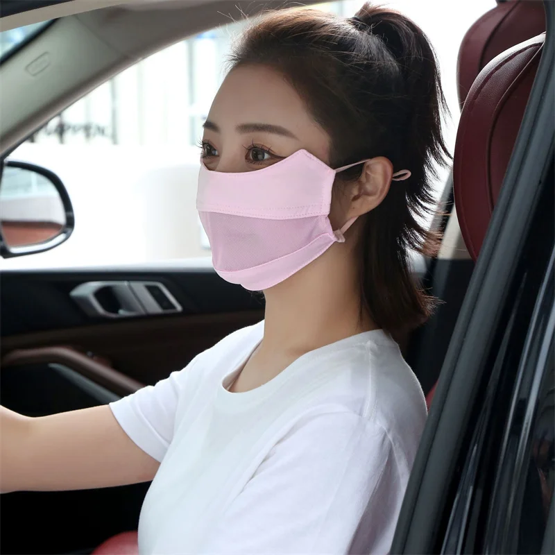 Outdoor Sunscreen Mask Women Girl Ice Silk Face Mask Breathable Mesh Face Cover Driving Riding Hiking Hunting Running Sport Mask