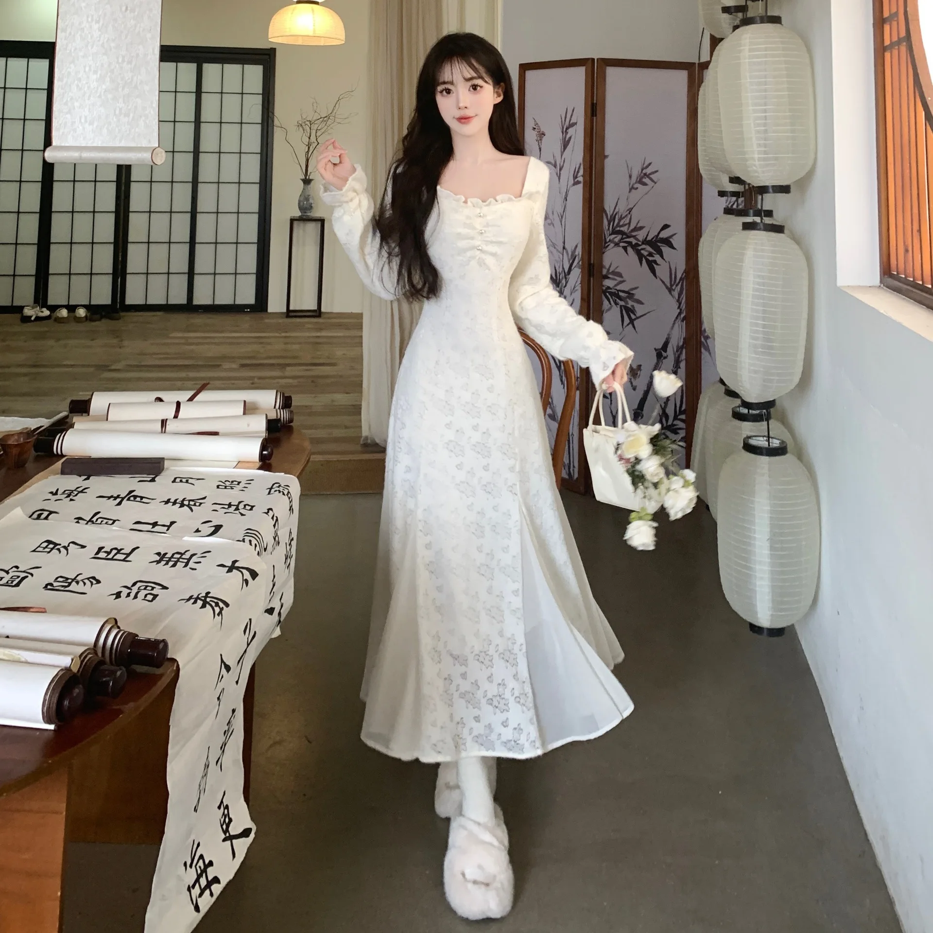 Sukienki Damskie Sukienka Meduza Jesień Satyna Z Ozdobami z Pereł Marszczona Bez Rękawów Dopasowana Syreni Krój Bankietowa Wieczorowa Elegancka Francuska Biurowa