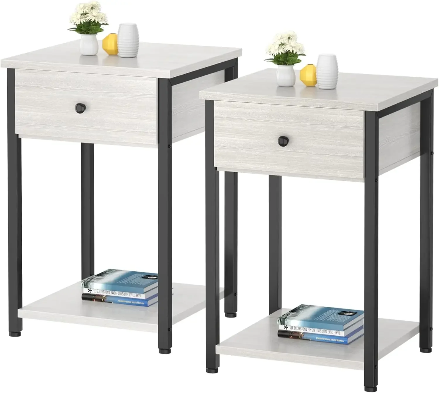 

Nightstand Set of 2 Modern End Table Side Table with Drawer and Storage Shelf Wood Night Stand Greige Bedside Table, Greige