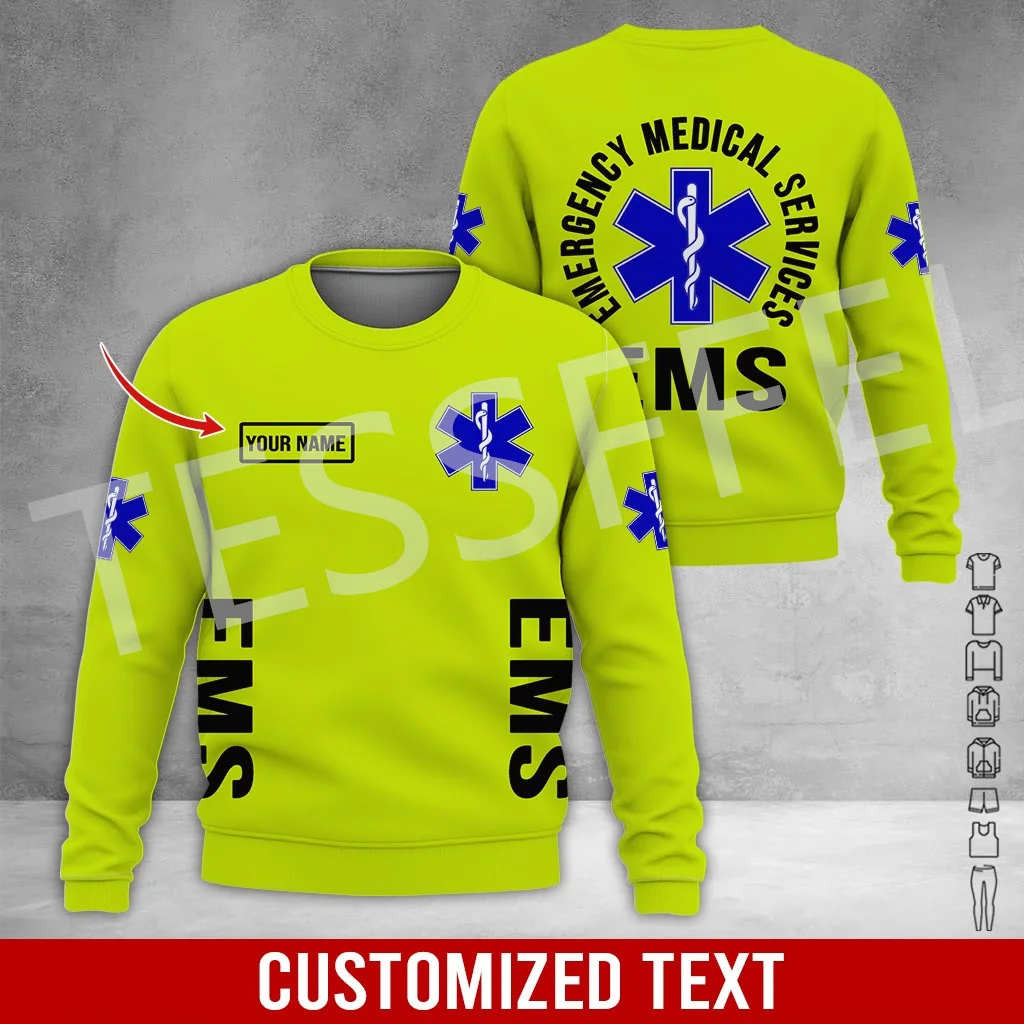 Custom Name Cosplay EMS EMT Medical Paramedic Worker Tattoo Tracksuit Vintage 3DPrint Pullover Harajuku Jacket Casual Hoodies X8