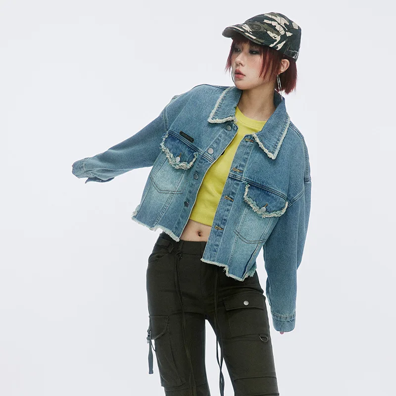 Denim Jacken Frauen High Street Punk Stil Langarm Ausgefranste Europäischen Chic Vintage Frühling Alle-spiel Mode Täglichen Neue ankunft