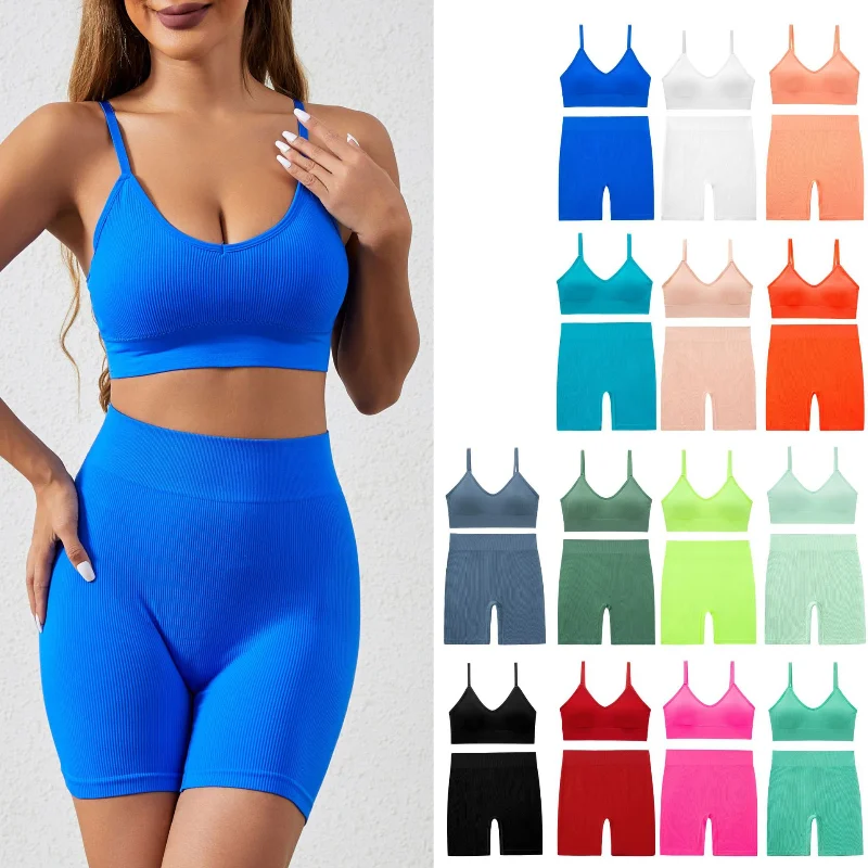 French thread no underwire push-up lingerie Sexy solid color bra Yoga exercise tight shorts set