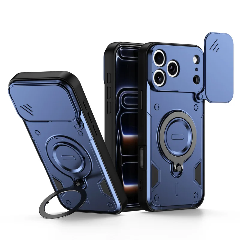 Capa de Celular com Proteção Total de Lente Rotativa e Suporte Magnético para iPhone 17 Pro Max 17Pro Air, Capa Armadura de Proteção de Camada Dupla