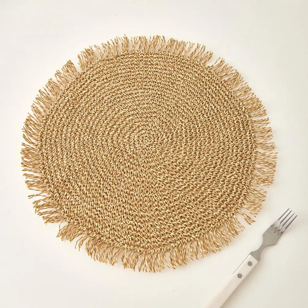 

18cm Placemat with Tassel Edge,Non-Slip Fringe Round Table Mat Coffee Tea Pad,Kitchen Dining Accessories