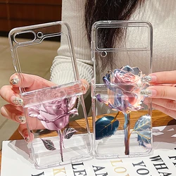 Rose Flower Pattern Clear Phone Case For Samsung Galaxy Z Flip7 FE Flip5 Flip6 5G PC Folding Cover For Samsung Z Flip 7 6 5 4 3