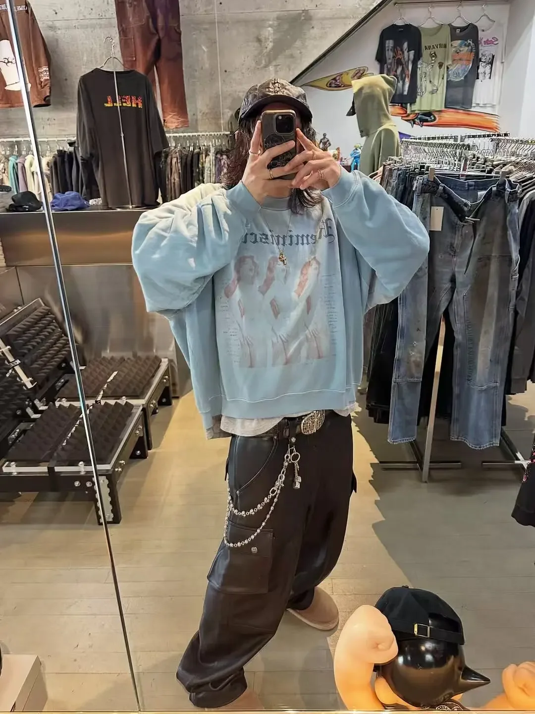 ER/D Limited Singer Childhood Memoirs Haze Blue Washed Printed Shoulder Sleeve Sweater