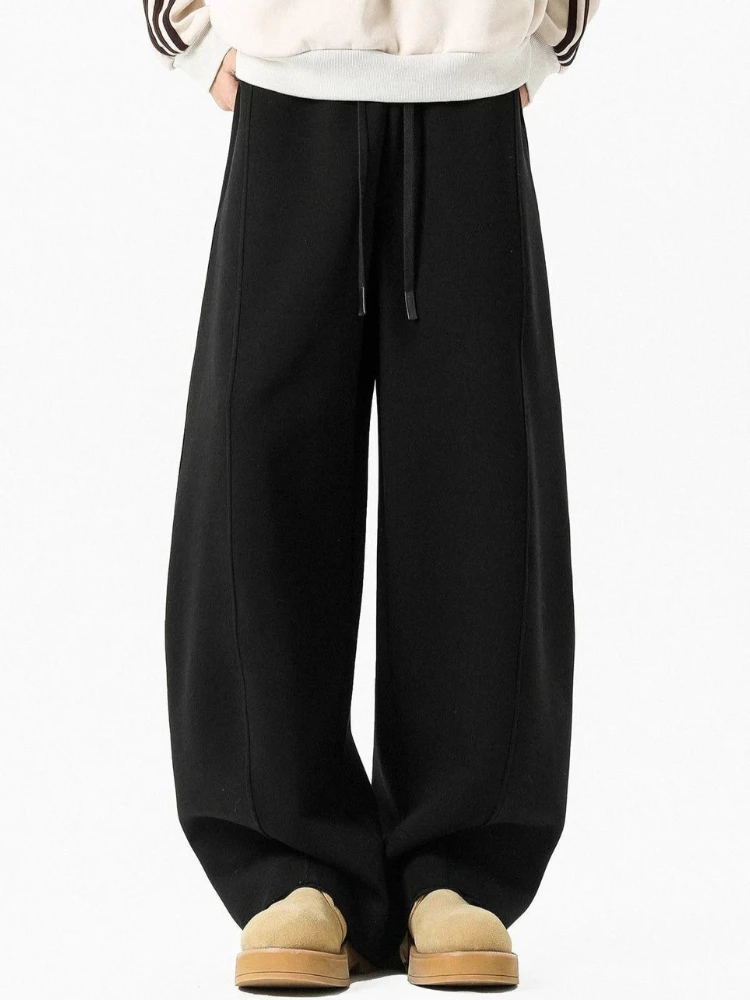 

Men’s Dark Gray Heavyweight Cleanfit Pants Wide Leg Loose Fit Joggers for Spring Autumn Casual Streetwear with Drape