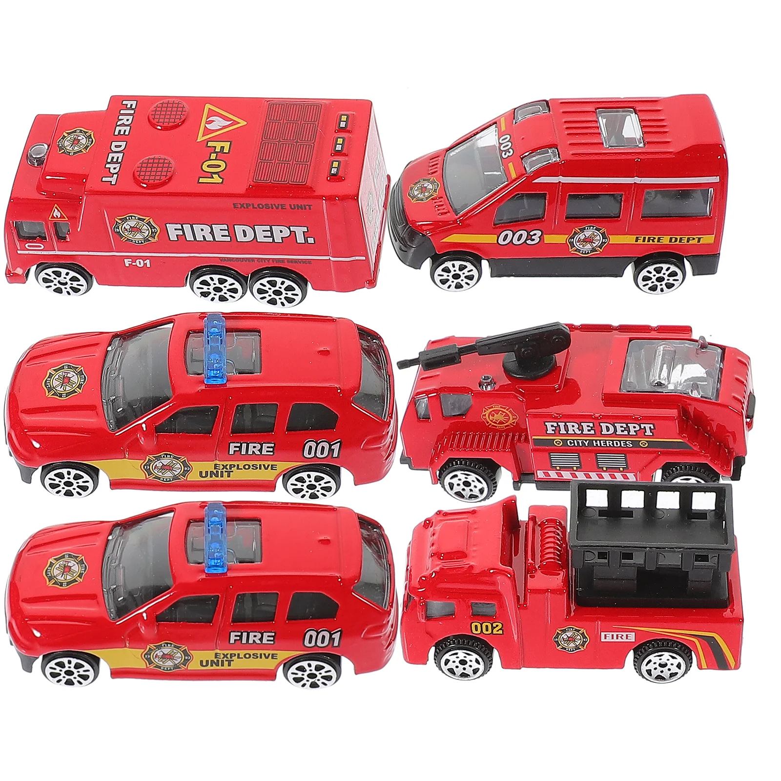 6個セット 慣性制御 ダイキャスト製 消防車 シミュレーションカー 子供用 プルバック 合金製 ギフト デコレーション フェスティバル