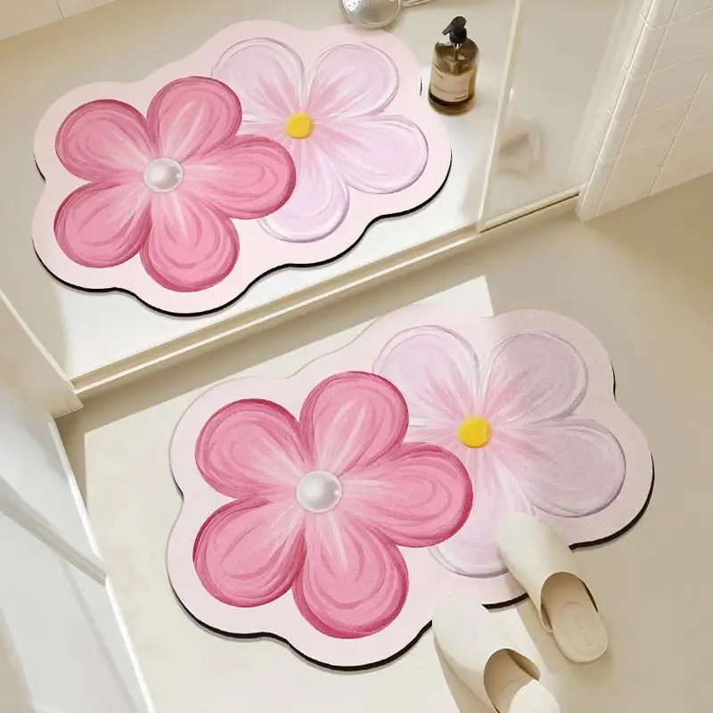 ~Flower Shaped Bath Mat Bathroom Super Absorbent Foot Mats Non-Slip Quick Dry Shower Pad Toilet Carpet Doormat Washable