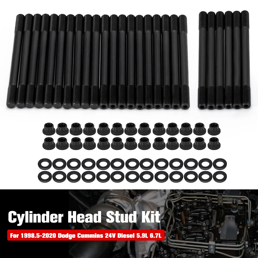 Head Stud Replacement Kit Cylinder Gasket Head Stud Bolt Kit with 12-Point Nuts For Dodge Cummins 24V Diesel 5.9L 6.7L 1998-2020