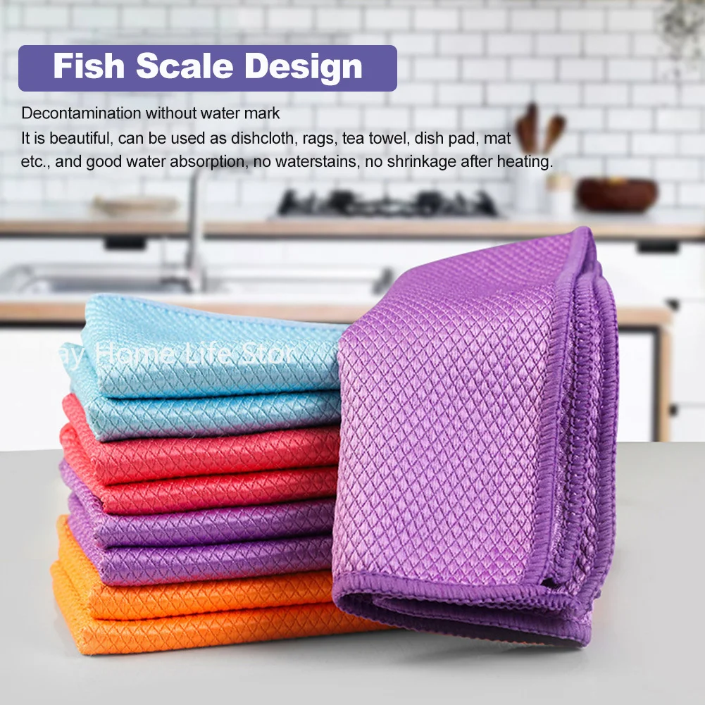 Fish Scale Rag Soft Lint Reusable Glass Cleaning Cloth Traceless Microfiber Cleaning Cloths for Windows Cars Mirrors Polishing