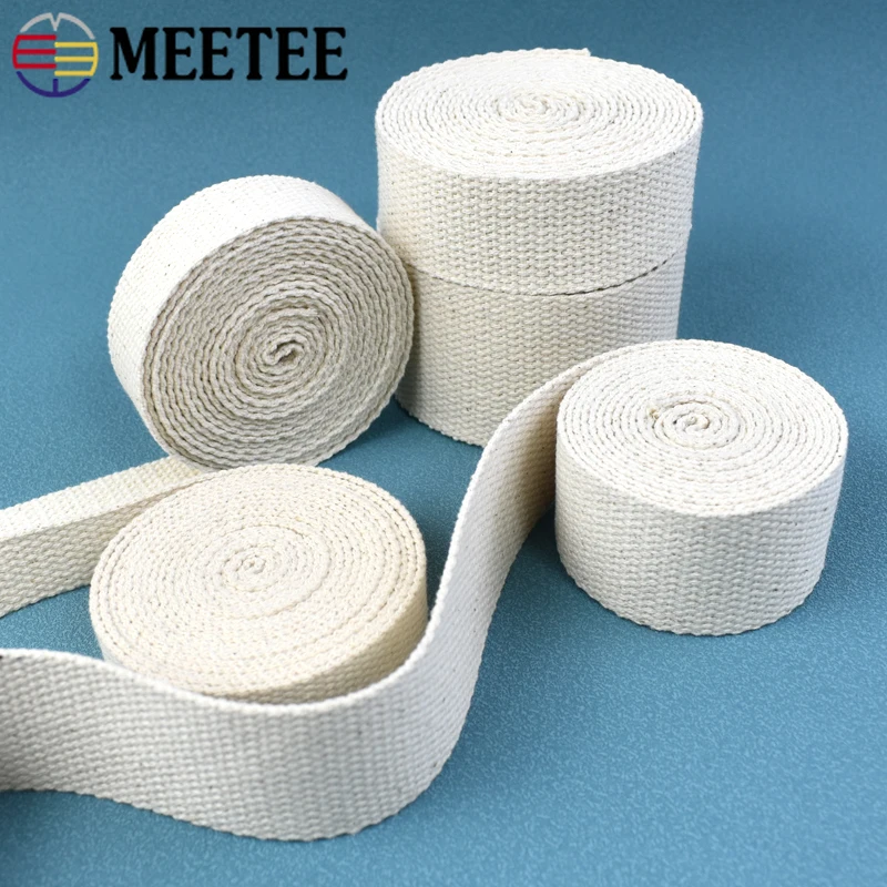 

5/10M Meetee Cotton Webbing Tape 10-50mm Beige Canvas Ribbon Band for Bag Strap Belt Sling Tarp Webbings Decorative Sewing Braid