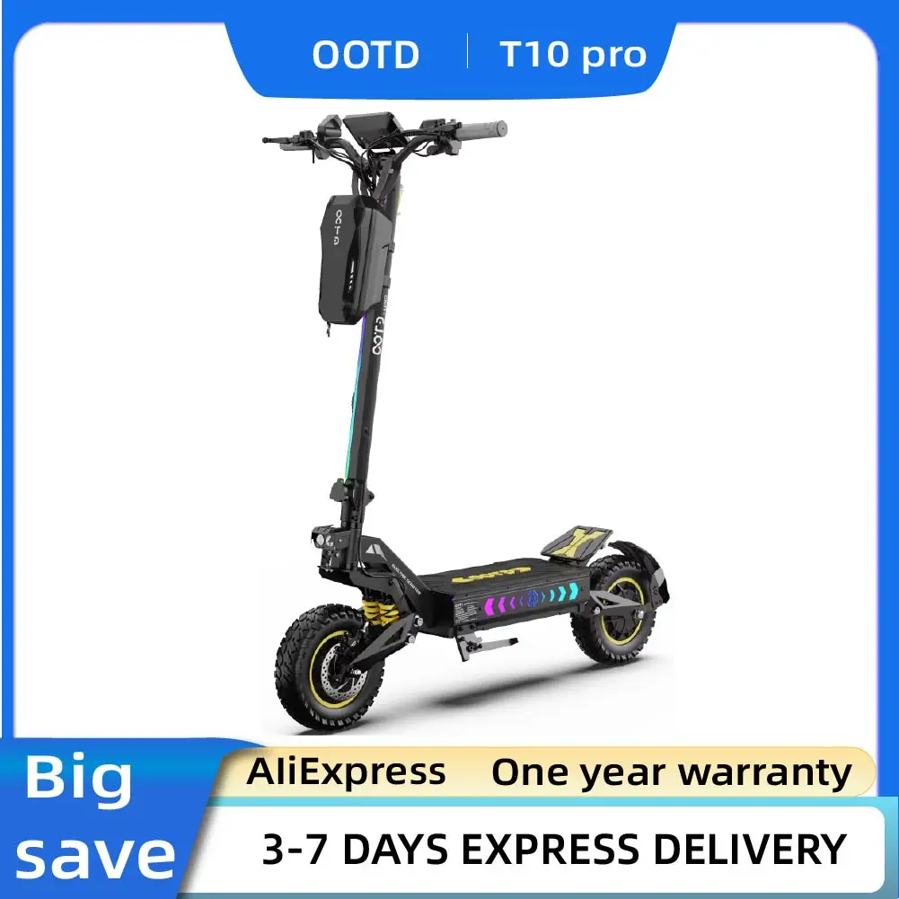 Trottinette électrique adulte OOTD T10pro, 2*1300W de puissance de pointe, pliable, tout-terrain, pneus de 11 pouces, pour usage urbain et hors route