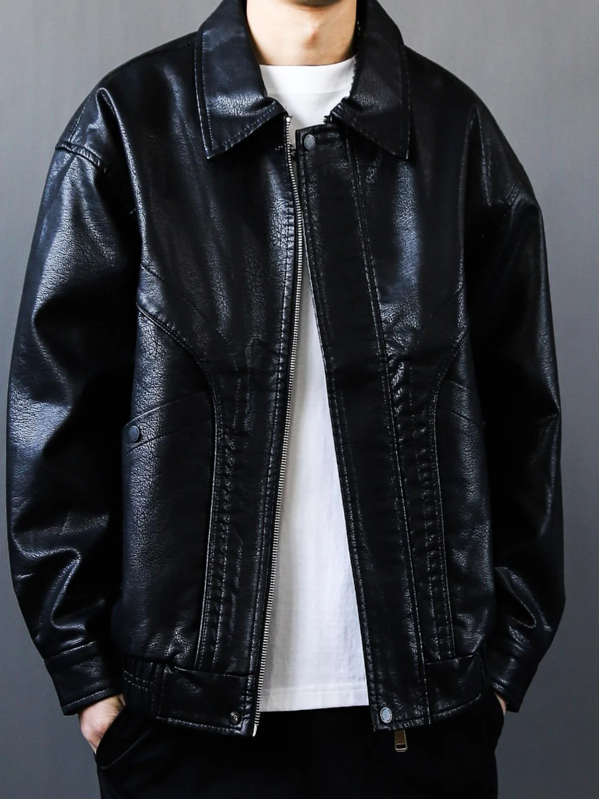 

Retro American Sle Men's Jaet 2025 New Loose Long Sve Turn-down Collar Coat Vintage Bla Spring Autumn Versatile