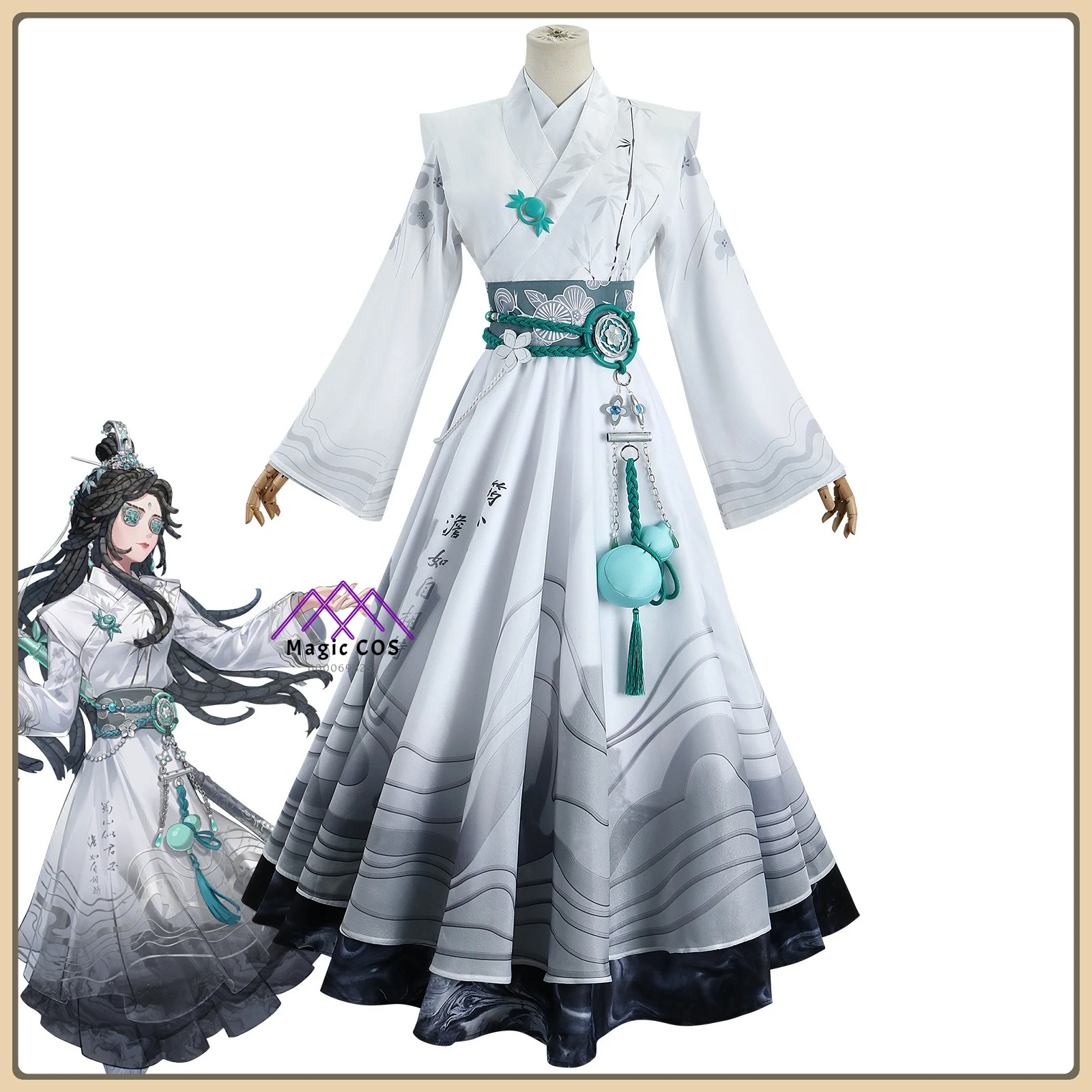 

Identity V Antique Dealer Cosplay Costume Full Set Anime Clothes Bamboo Pattern&Pearl Chain Theme for Women Halloween Party Suit