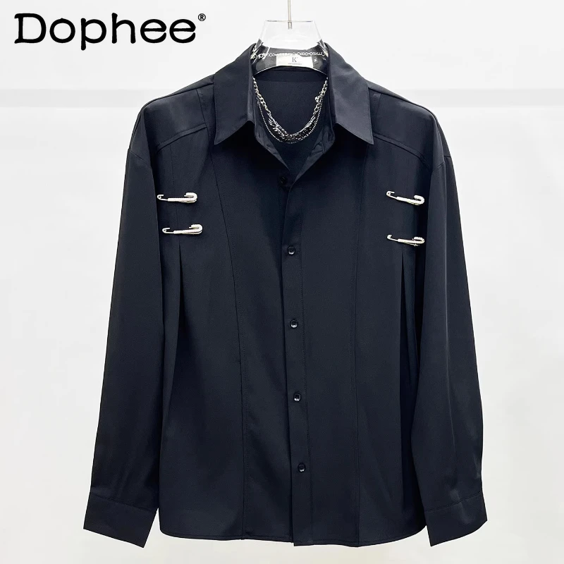 

Men's 2025 Summer New Niche Design Metal Pin Shirts Men's Loose Comfort Fashion Versatile Tops Personalized Trendy Chic Shirts