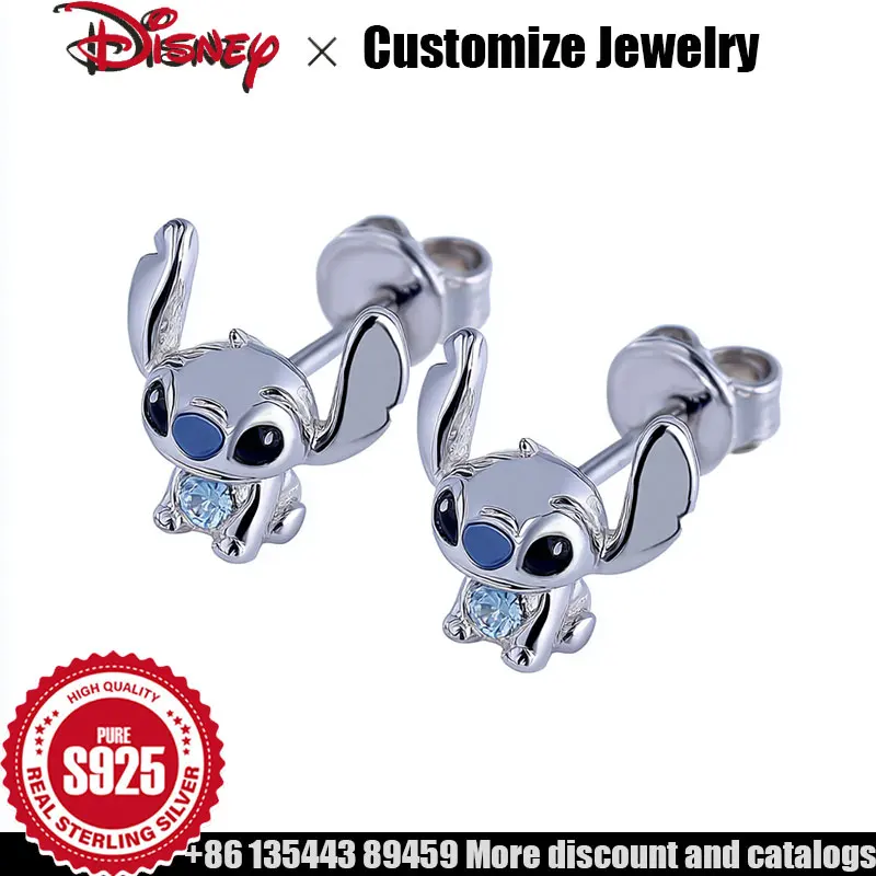 

s925 sterling silver earrings for women Zircon inlay Disney Stitch cartoon cute stud earrings high quality luxury jewelry gift