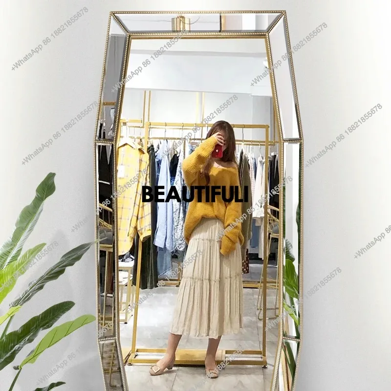 RR European full-body mirror carved dressing wall hanging floor mirror clothing store fitting mirror showing thin floor