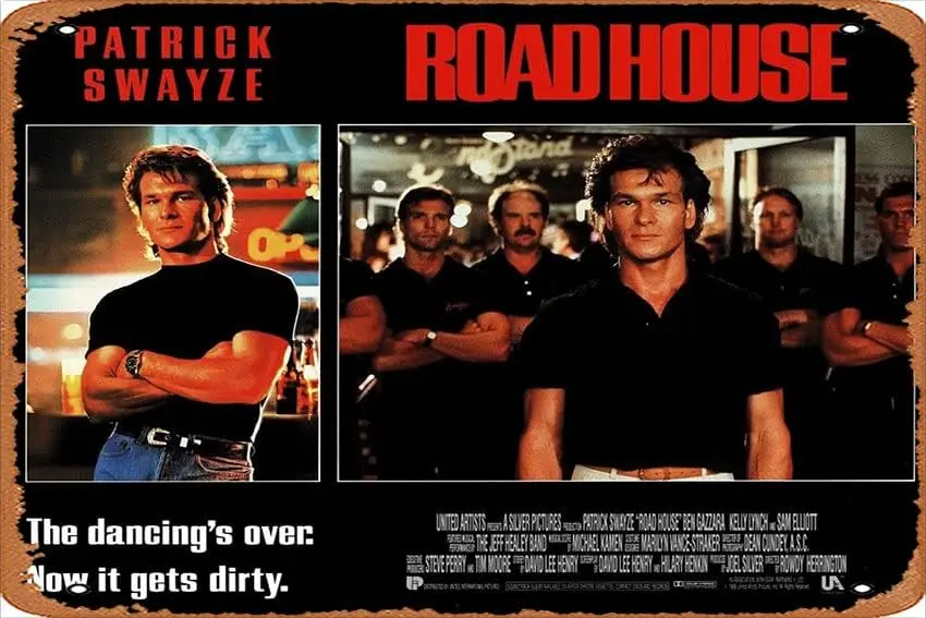 Retro Movie Poster Road House 1989 Tin Sign,Vintage of Classic Old Film Poster Metal Sign TV Bar Gift Karaoke Music Club Restaur