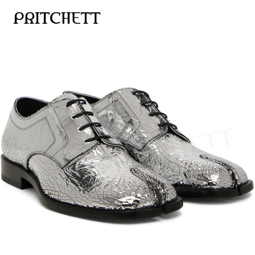 

Silver Tabi Strappy Oxford Shoes Square Root Shallow Mouth Slip On Men's Shoes Large Size Comfortable Business Leather Shoes