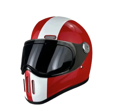 New Fiberglass Retro Motorcycle Helmet - Classic Red/White Ready DOT & 3C Certified Factory Direct