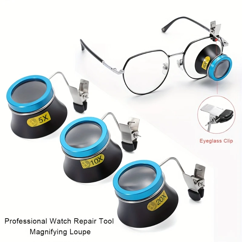 Eyeglass Magnifier 5X 10X 20X Clip-On Eye Loupe Magnifying Lens Portable Eyepiece Process Operation Watchmakers Repair Tool
