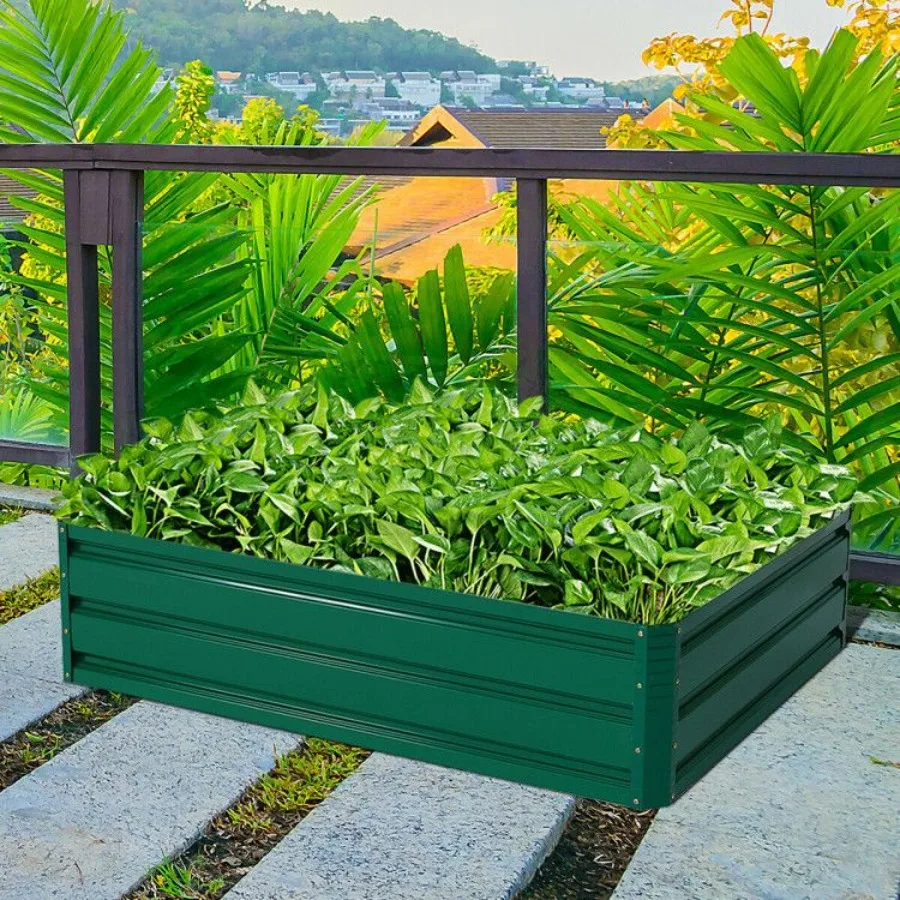 

Patio Raised Garden Bed for Vegetable Flower Planting: Galvanized Steel, Charcoal Gray, Rust-Resistant Modular Design