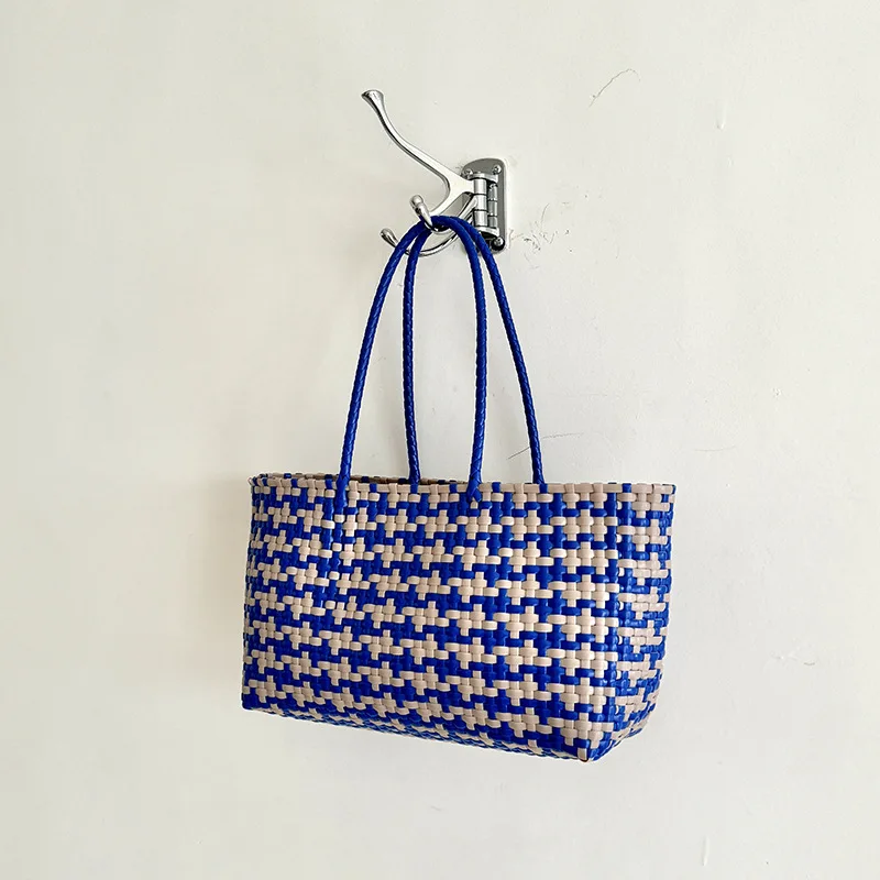 NEW Female Casual Tote Vegetable Basket Woven Bag Ins Fashion Handheld Beach Bags Summer PVC Handbag