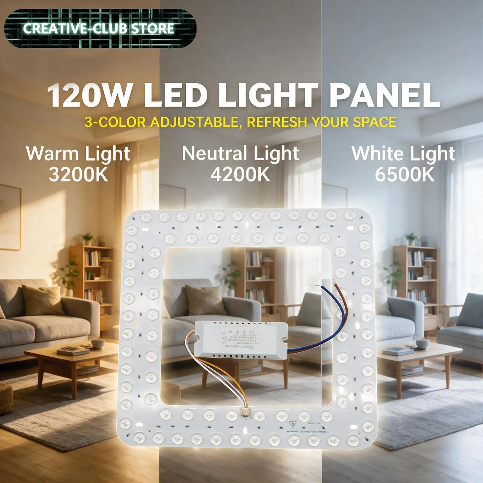 2pcs Square 120W AC180V-265V 3Color Variable Light LED Lamp Replaceable LED Module High-Brightness SMD 2835 1.5W Energy-Saving