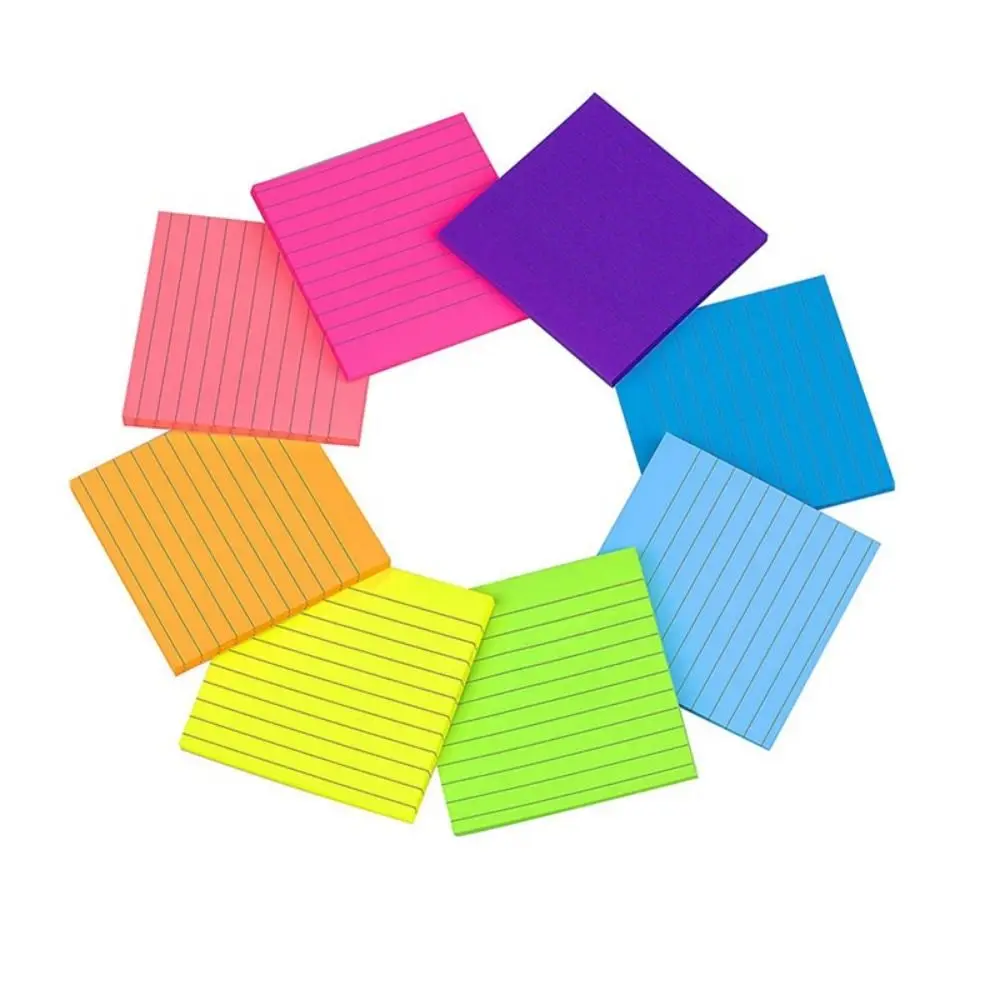 

8Pcs Self-adhesive Self Sticky Notes Pad 8 Rainbow Color N Times Student Writing Marker 76X76MM with Lines Message Paper