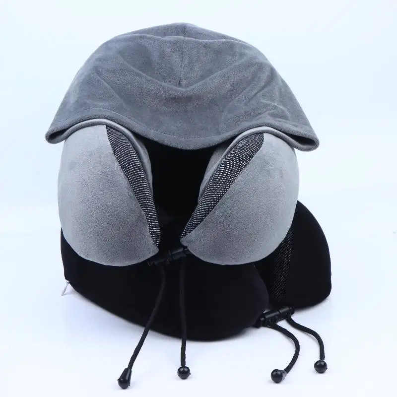 Memory Foam Travel Neck Pillow Hooded Adjustable Strap Lightweight Portable for Travel Hiking Outdoor Rest