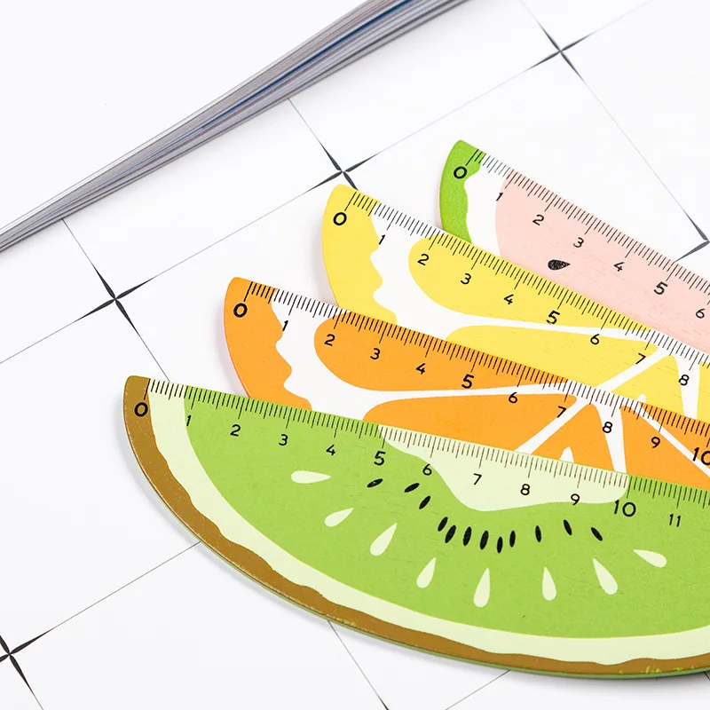 Regla de medición de frutas de dibujos animados, regla de madera creativa, herramienta de dibujo de bricolaje multifunción, regla de estudiante,