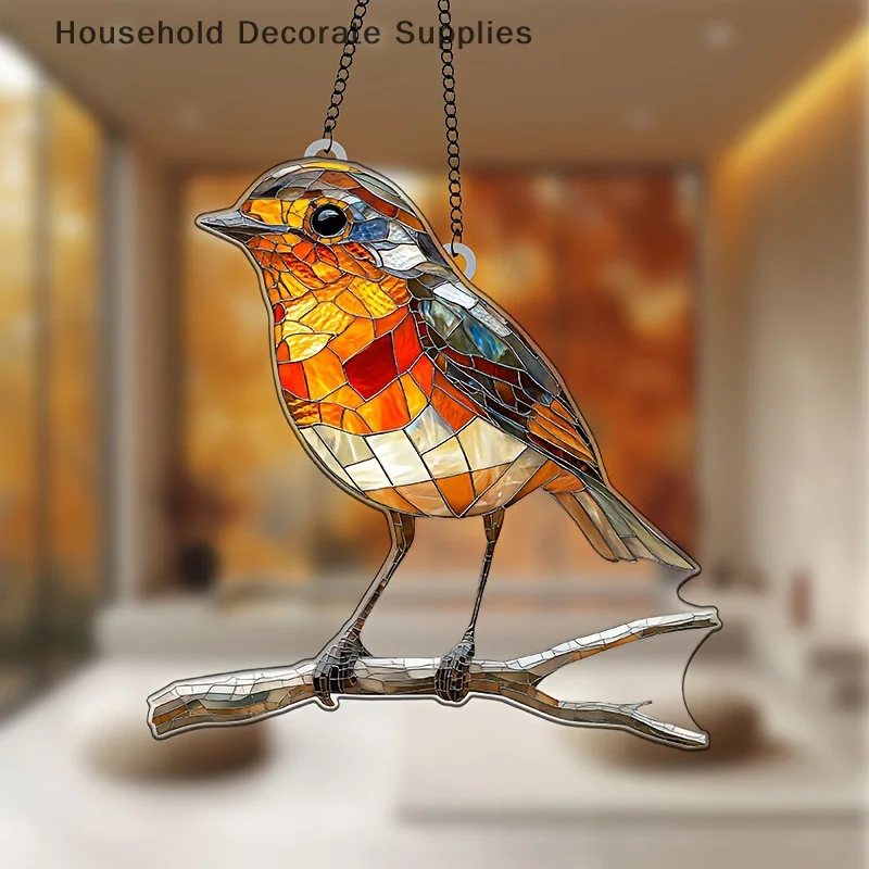 Elegant Decorative Hanging Ornaments – Vibrant Acrylic Colored Birds With Chain For Festive Home And Garden Decor