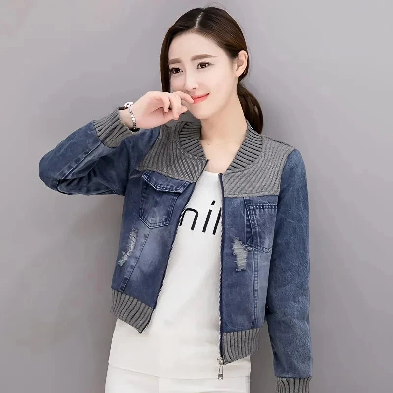 

Spring Autumn New Denim Jacket Women Korean Fashion Stitching Jean Short Coat Female Casual Loose Cowboy Ladies Overcoat Tops