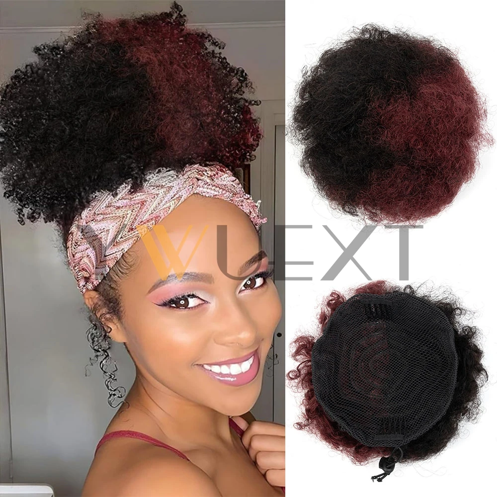 

Tanjet бордовый афро странный пышный хвост человеческие волосы пучок странный вьющийся хвост на шнурке бразильские наращивание волос для женщин