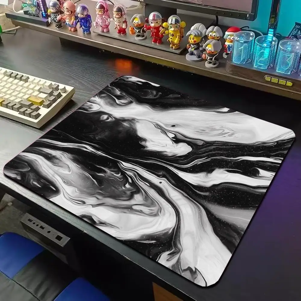 Black White Marble Liquid Texture Small Mouse Pad Non-Slip Rubber Base Portable Mousepad Laptop PC Office Desk Accessory 45x40cm