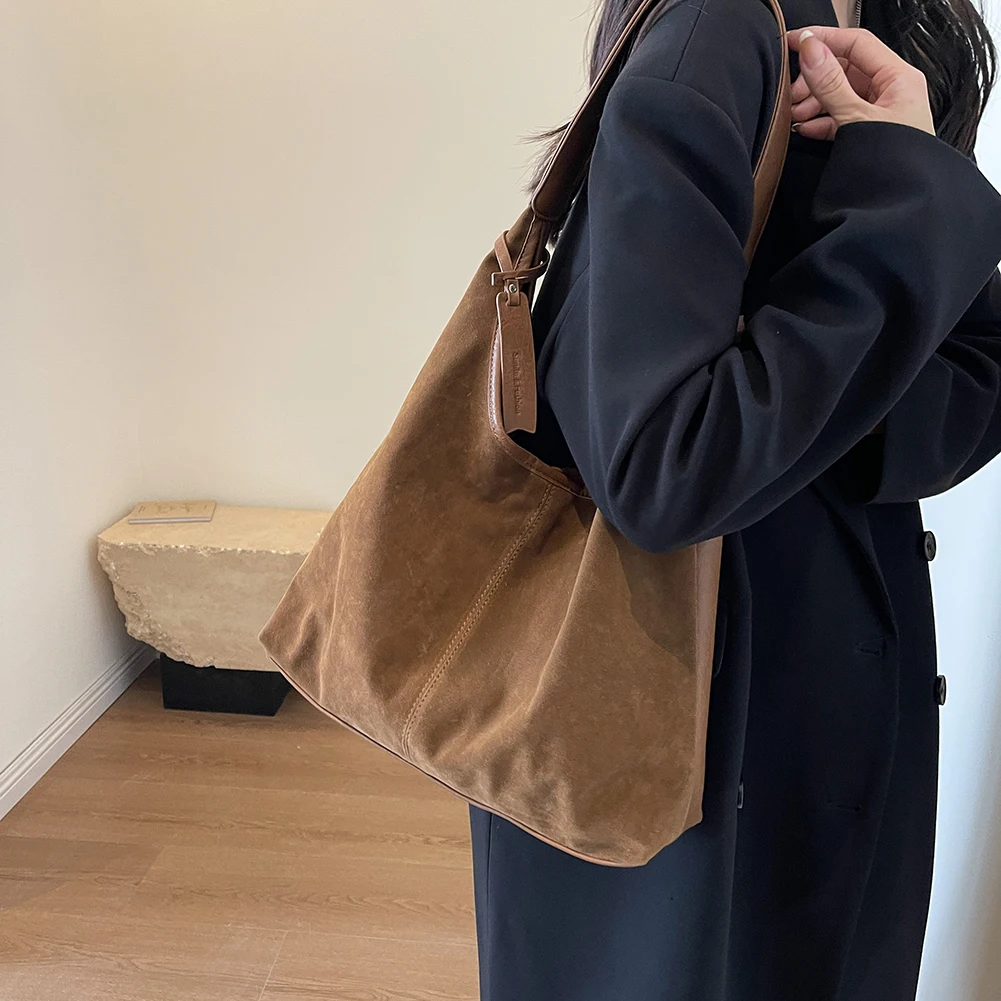 

Women Suede Hobo Bag Slouchy Shoulder Bag Magnetic Closure Retro Handbag Large Capacity Purse for Work Travel