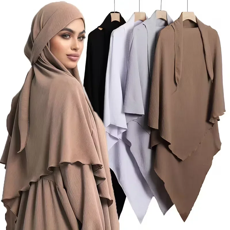 

Элегантный длинный мусульманский головной убор для женщин, исламский хиджаб для молитвы, готовый к ношению, хиджаб-абайя для повседневной носки.