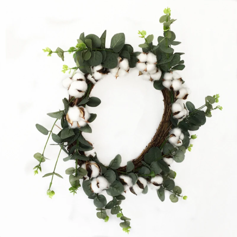 1pc/Lot 2018 New Design Nearly Natural Eucalyptus Cotton Wreath W/Twig Base