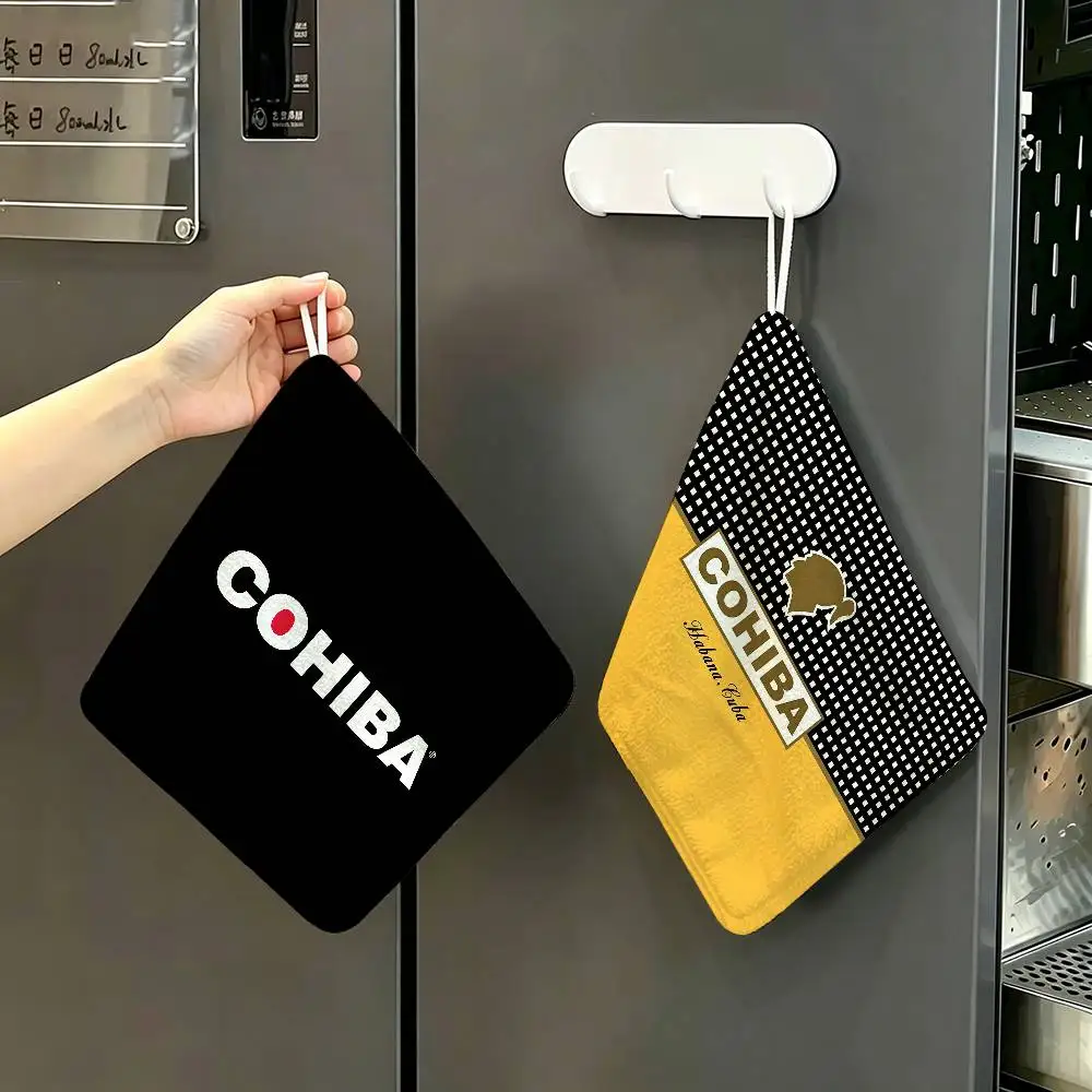 C-Cohibas Cigarette Soft Polyester Cotton Towel, Hanging Kitchen Style Hand Wiping Cloth for Restaurant Home
